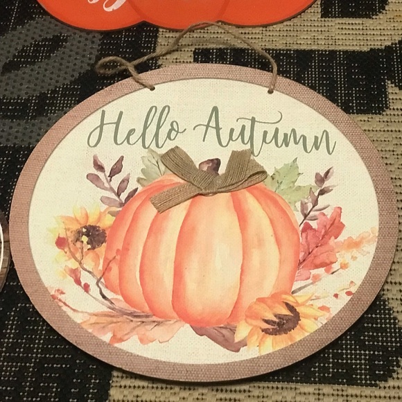 Set of 4 Pumpkin Themed Fall Hanging Wall Decor (Bin 66) - Picture 2 of 10
